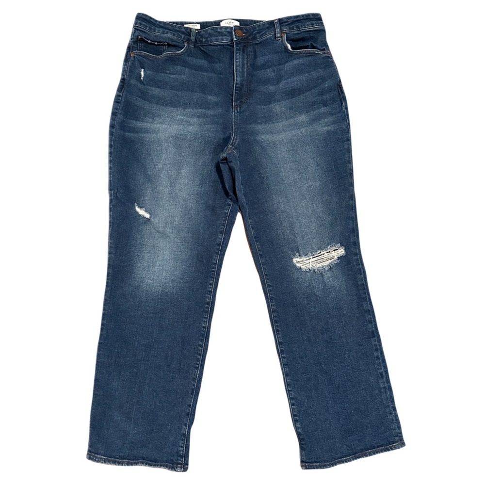 Loft 16 curvy high rise straight leg distressed denim jeans